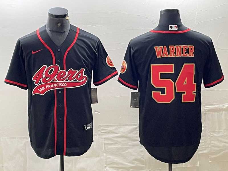 Men%27s San Francisco 49ers #54 Fred Warner Black Red With Patch Cool Base Stitched Baseball Jersey
